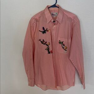 Mili Designs Red Striped Embroidered Button Down Shirt